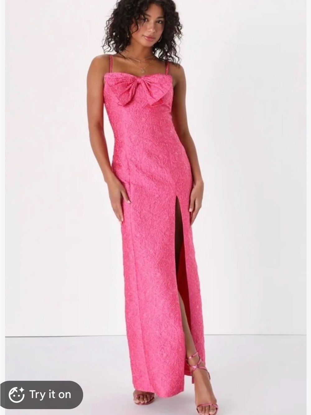 Lulus Jacquard Strap Bow-Front Pink Lace Maxi Dress - Worn Once!